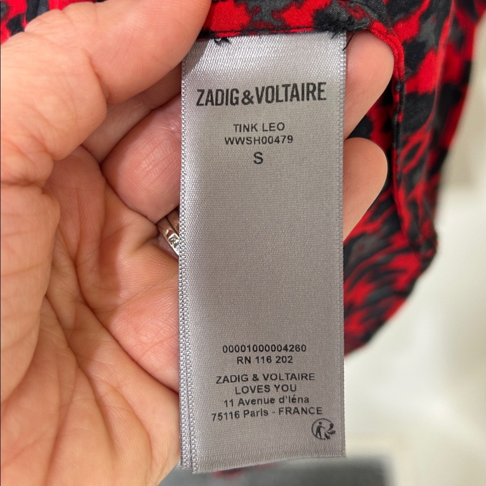 Zadig & Voltaire Red and Black Leopard Print V-Neck Blouse - Picture 9 of 15